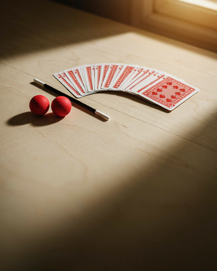 Playing cards on display in the magic shop