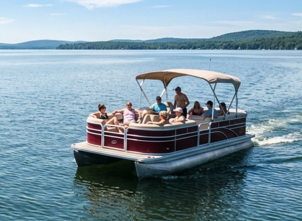 A Sun Tracker pontoon on Lake Norman
