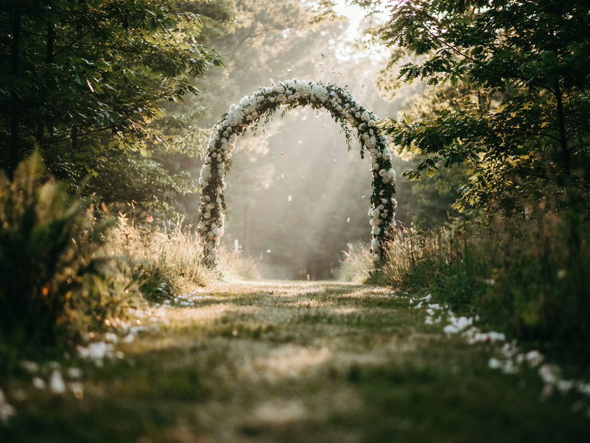 Outdoor wedding ceremony in soft Ozark light