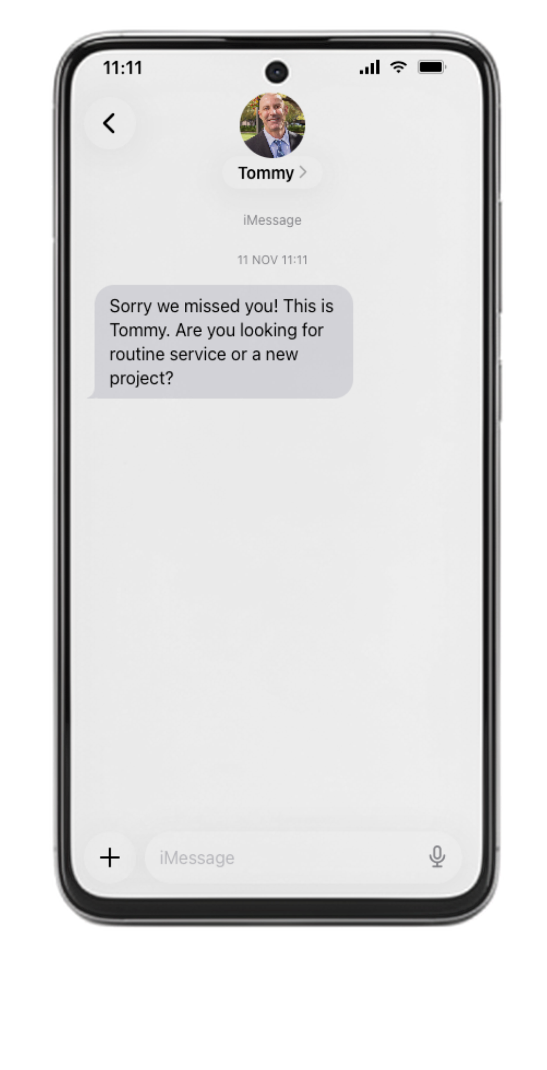 A missed call answered automatically by text