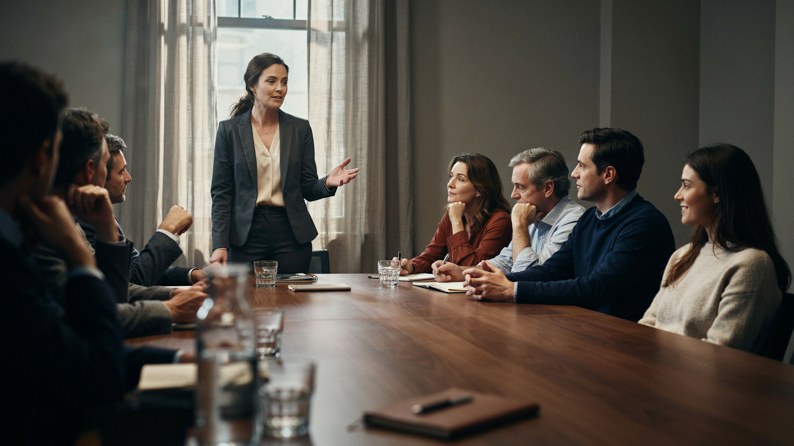 A design professional presenting to a room