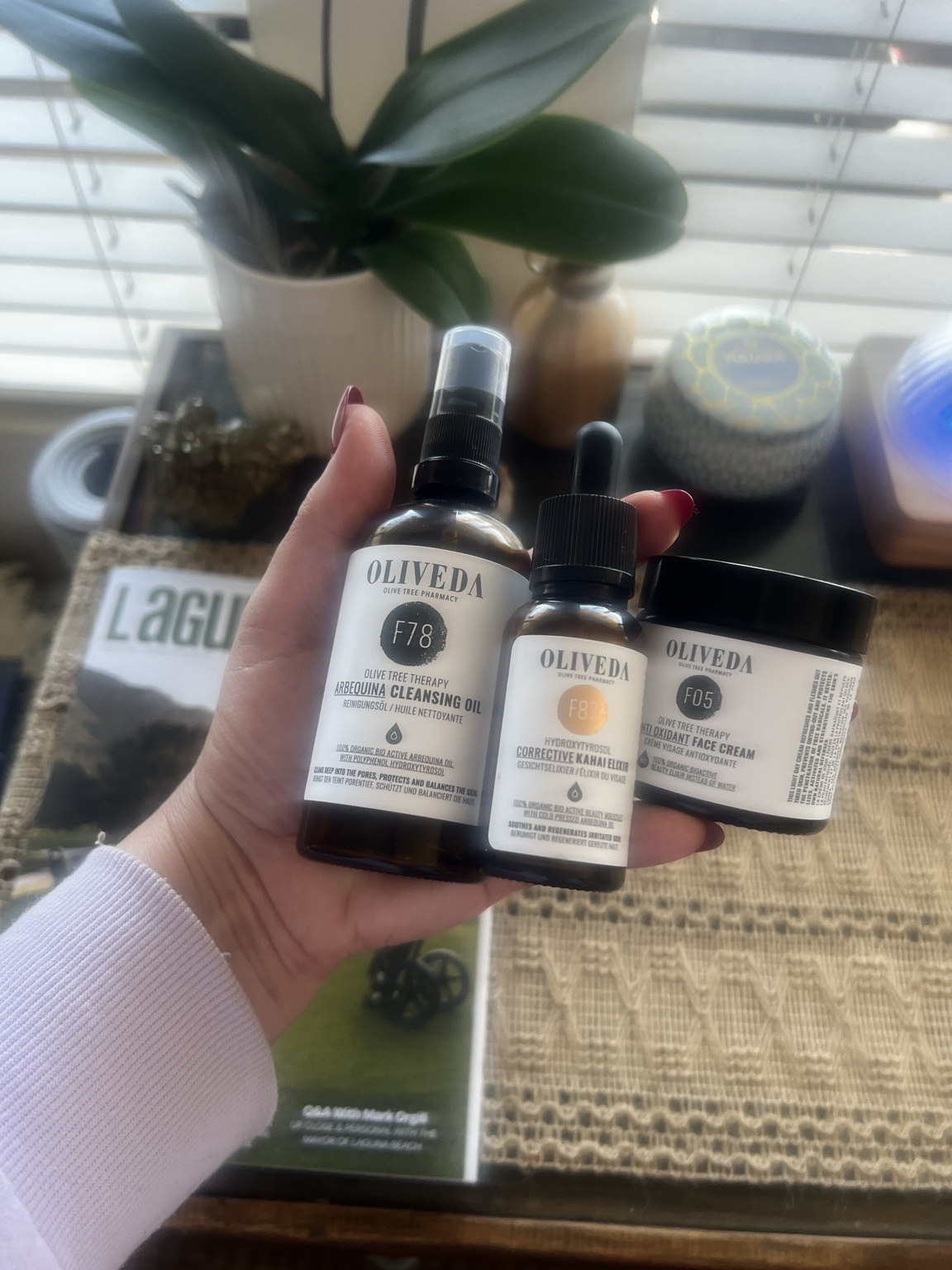 Simple skincare products in natural light