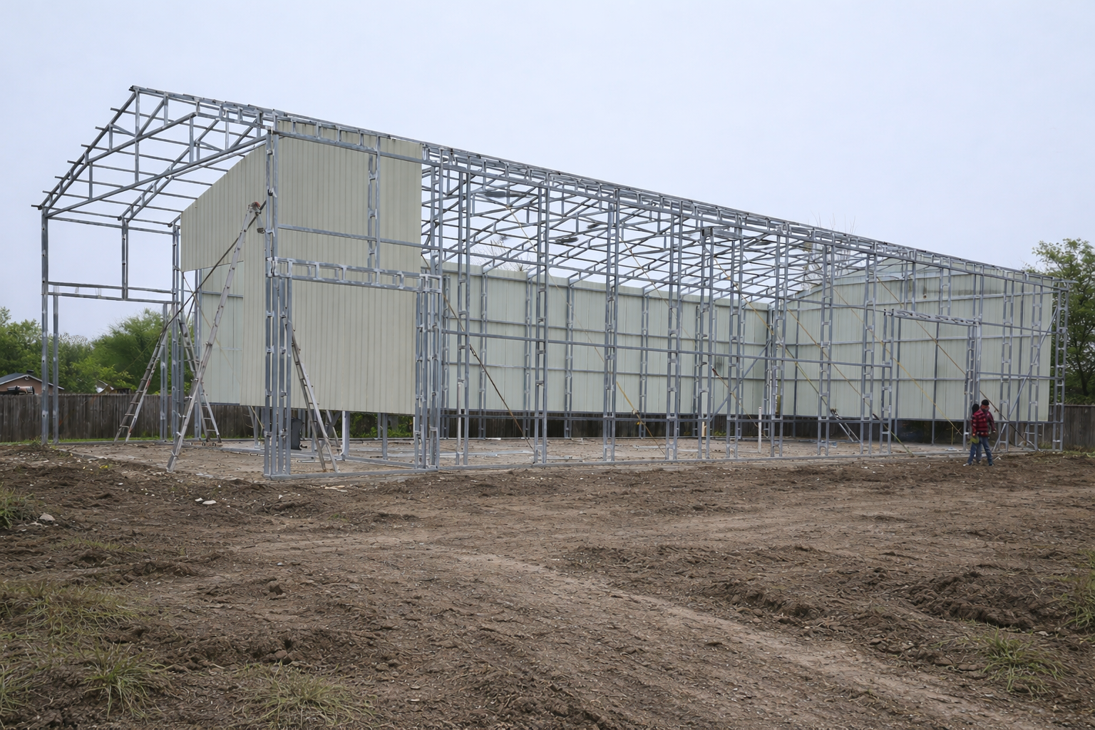 Commercial metal building in progress by RampUp Storage in Troy, TX
