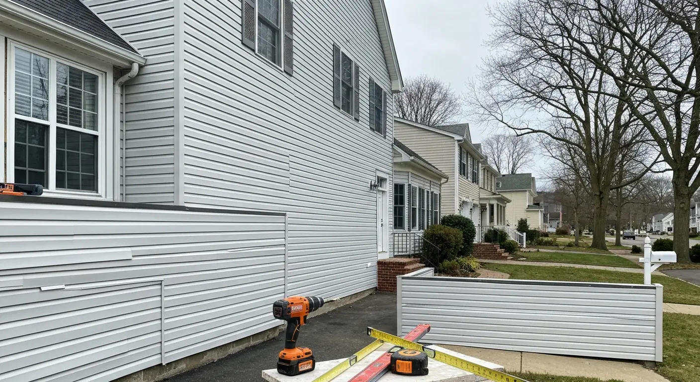 Vinyl siding installation on colonial home