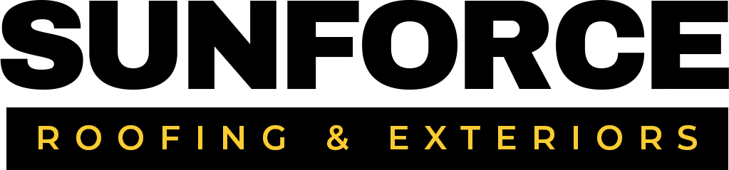 Sun Force Roofing logo featuring bold black text with yellow accents, representing residential roofing and exterior services.