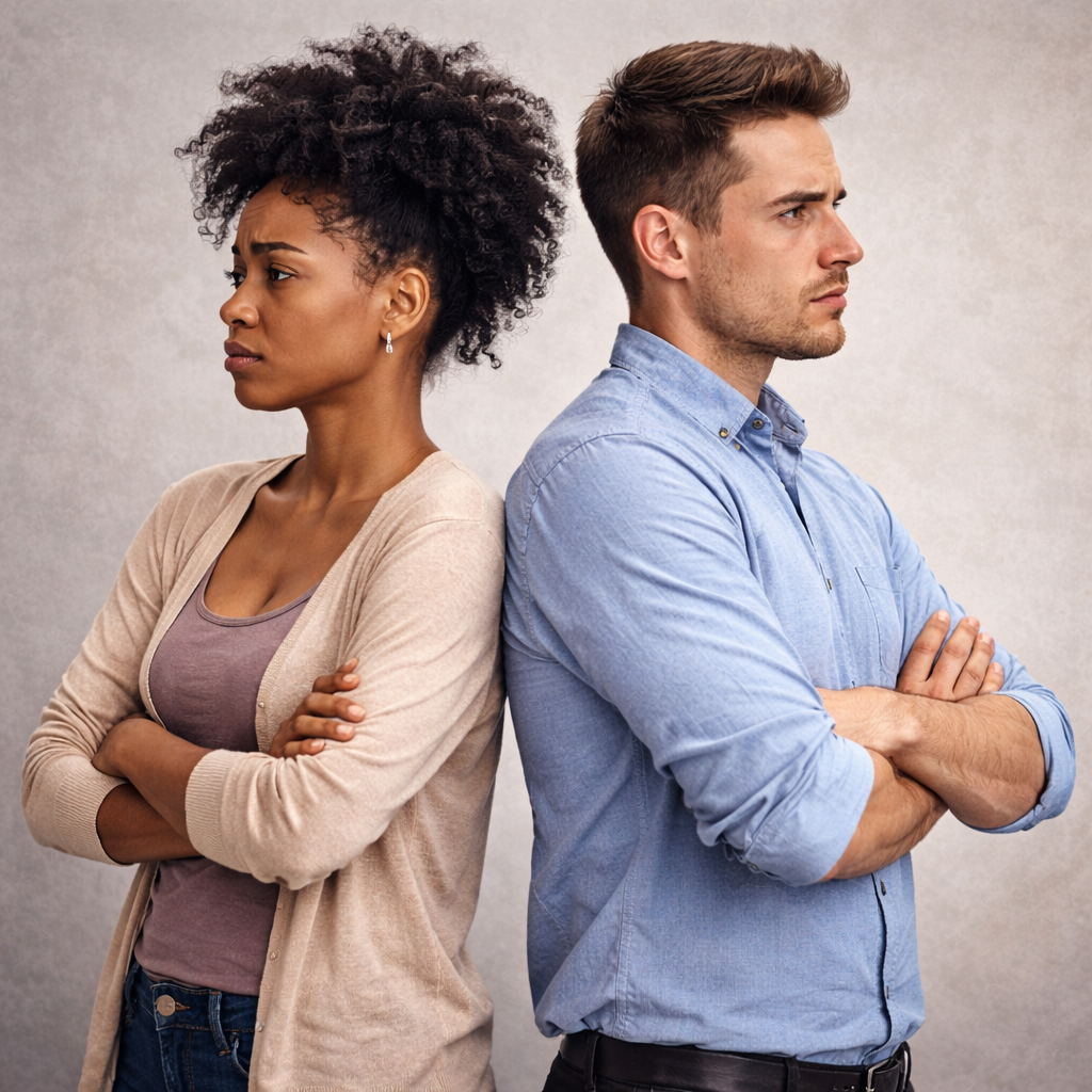 Two people back to back Two people back to back