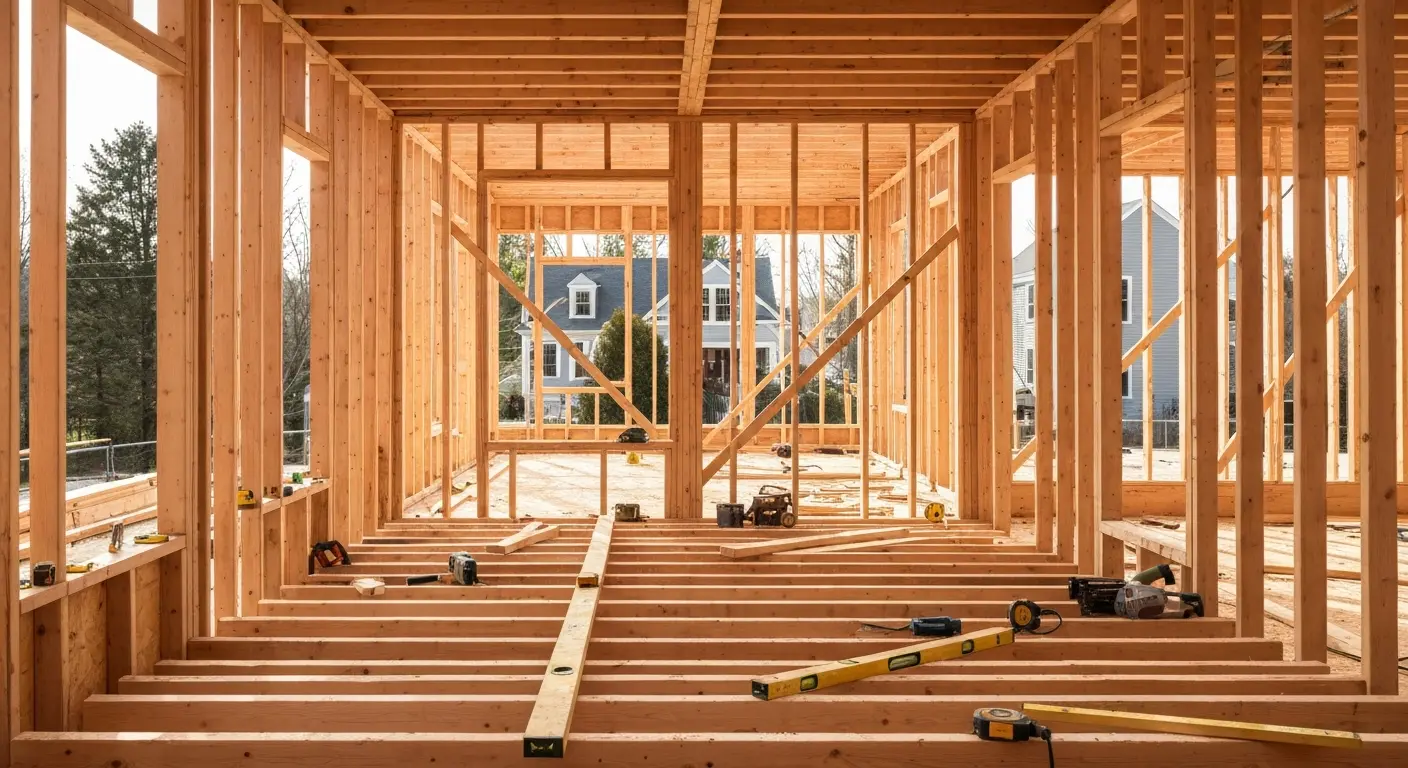 Framing crew rough-in work on Springfield MA residential project