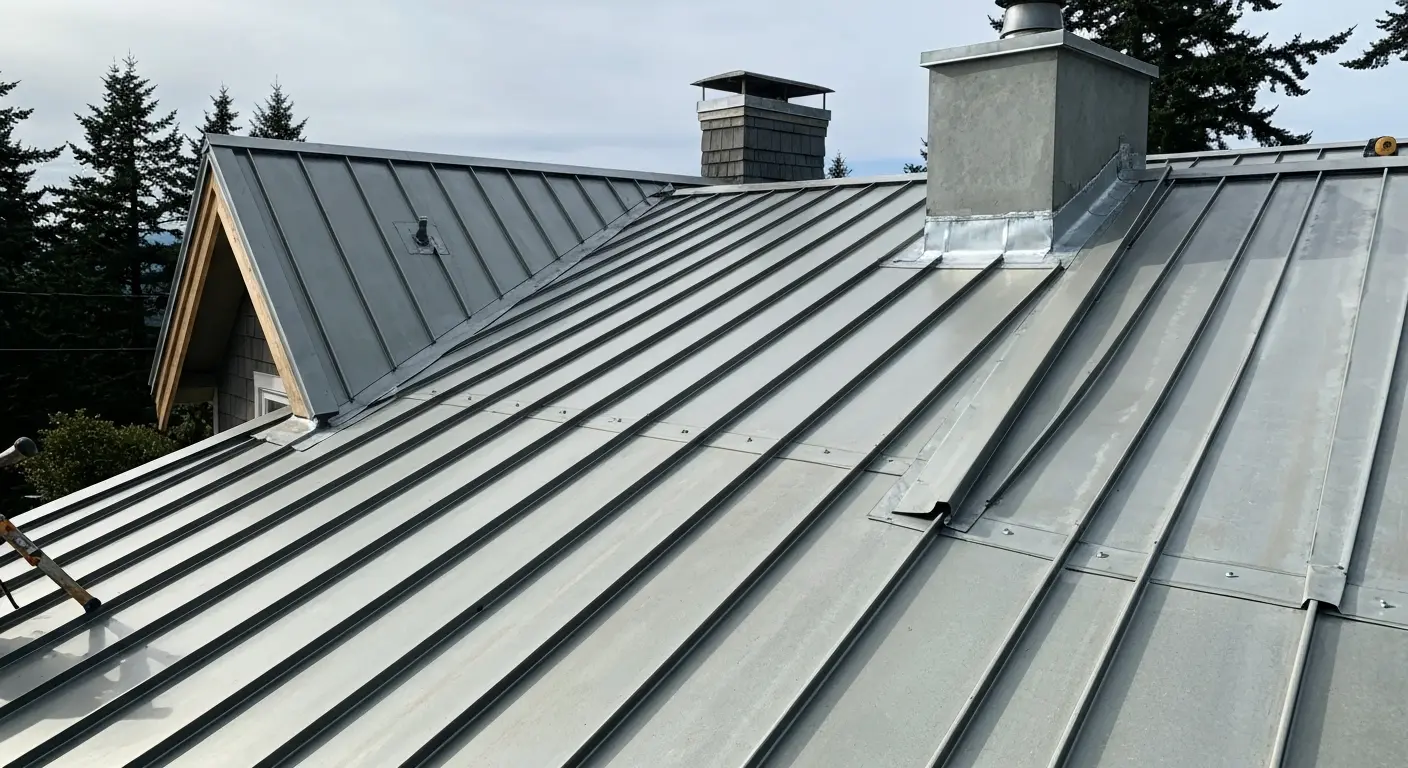 Metal roof installation on coastal home