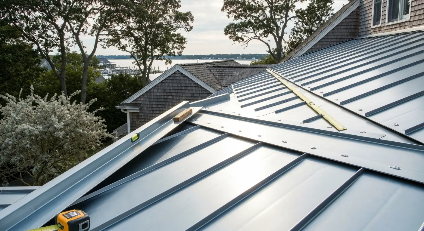Metal roof installation on coastal home