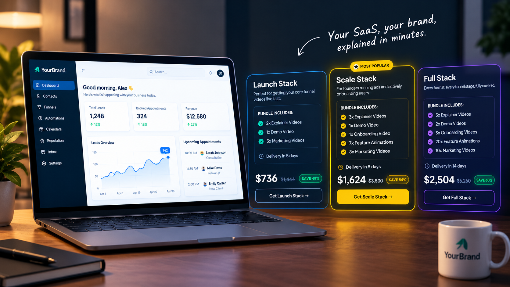 GHL SaaS demo video showing a branded white-label dashboard