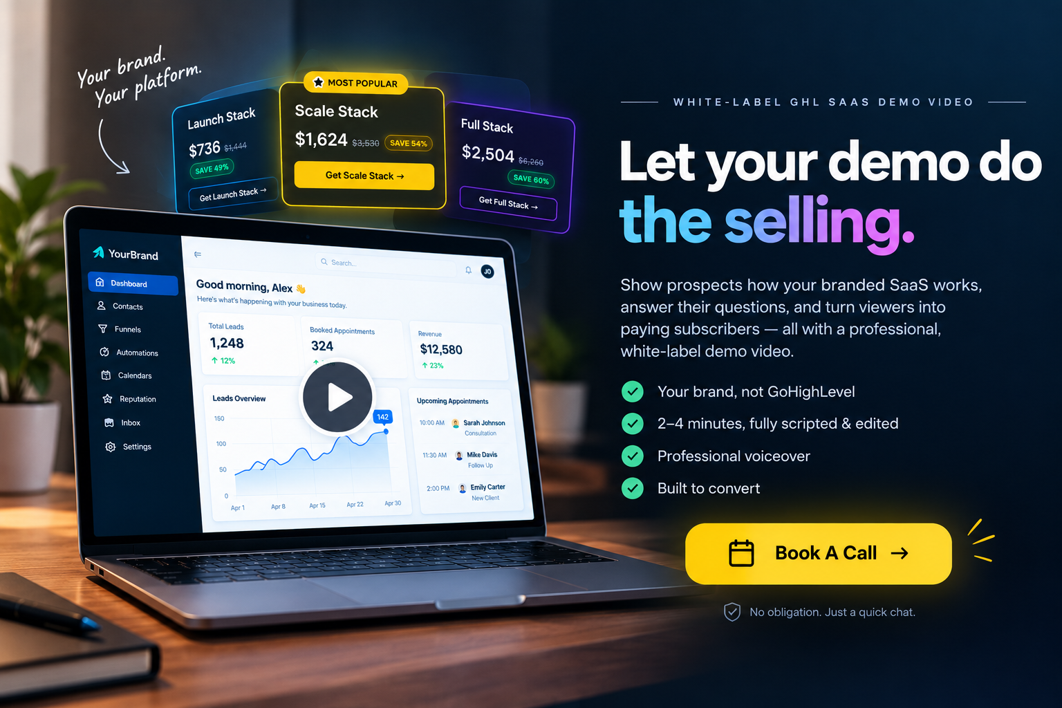 Storyboard framework for a GoHighLevel SaaS demo video