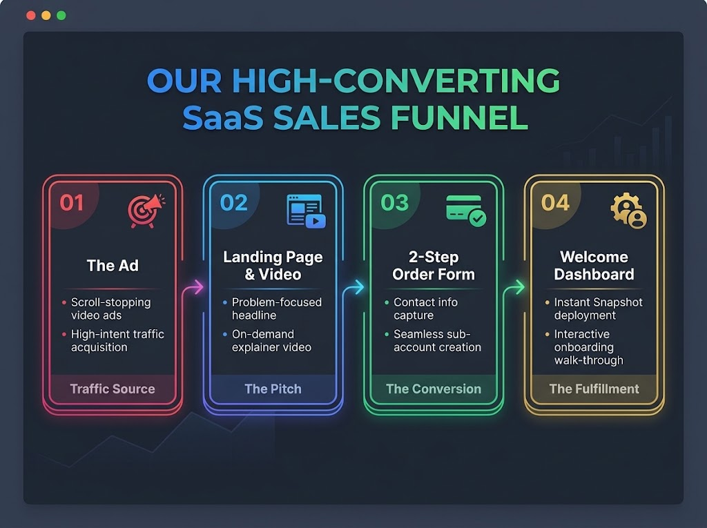 GoHighLevel SaaS sales funnel workflow diagram