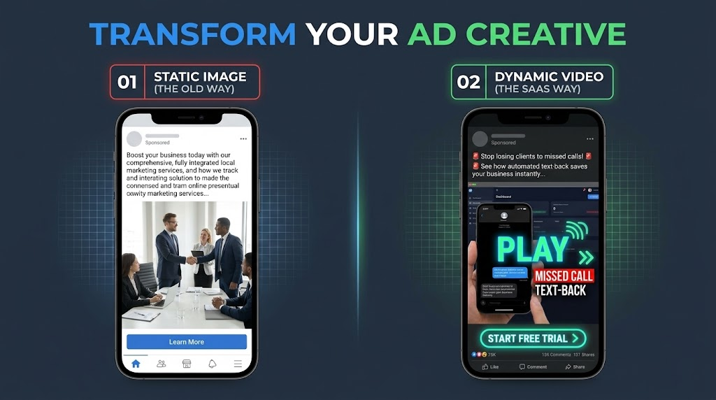 Static image ad vs engaging SaaS video ad on mobile