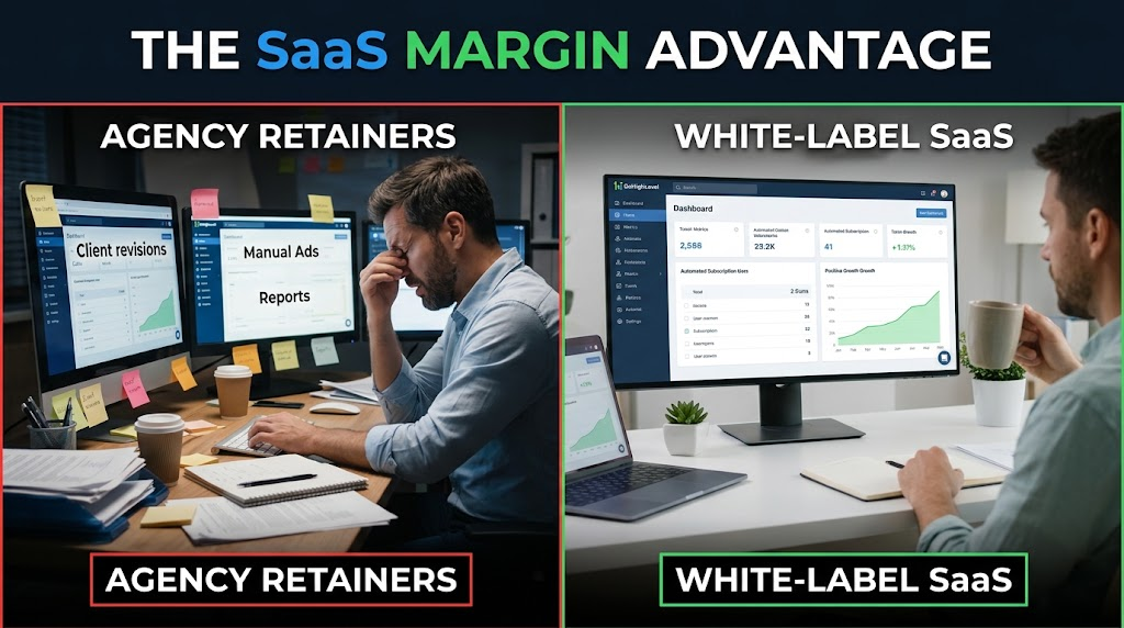 SaaS margin advantage comparing agency retainers and automated dashboard