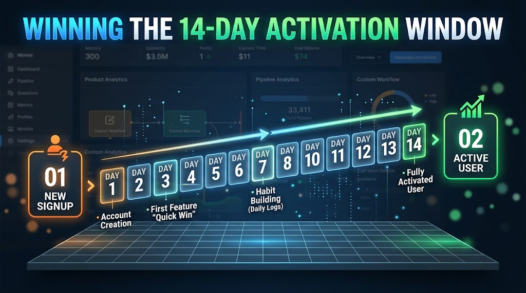GoHighLevel 14-day user onboarding calendar from signup to active user