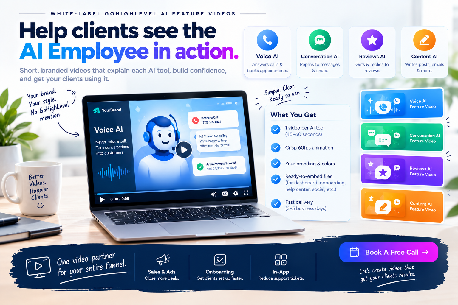 Book a free call for white-label GoHighLevel AI Employee feature videos