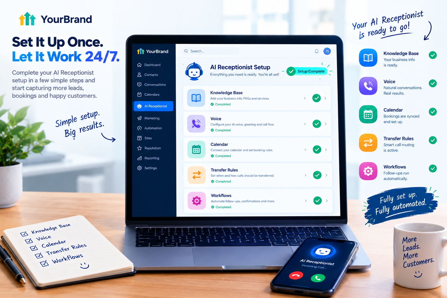 Steps to set up a GoHighLevel AI receptionist with calendar and workflows