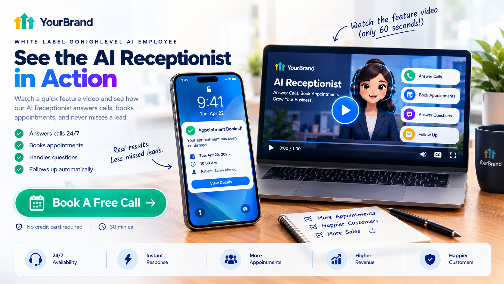 Book a free call for a GoHighLevel AI receptionist feature video