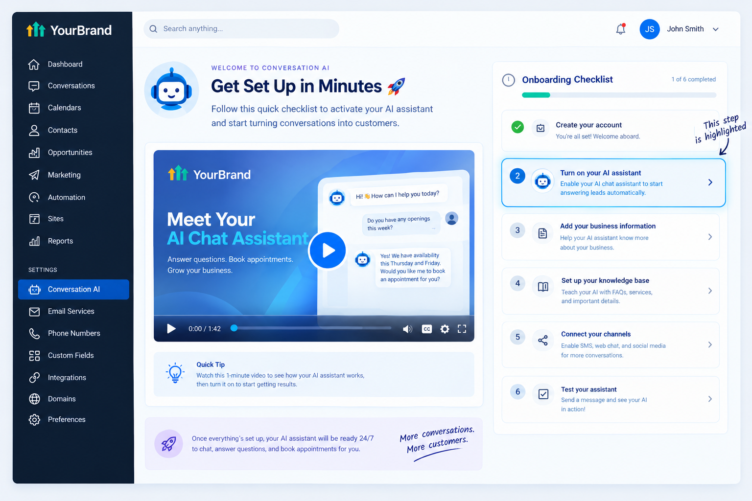 White-label feature video explaining GoHighLevel conversational AI to clients