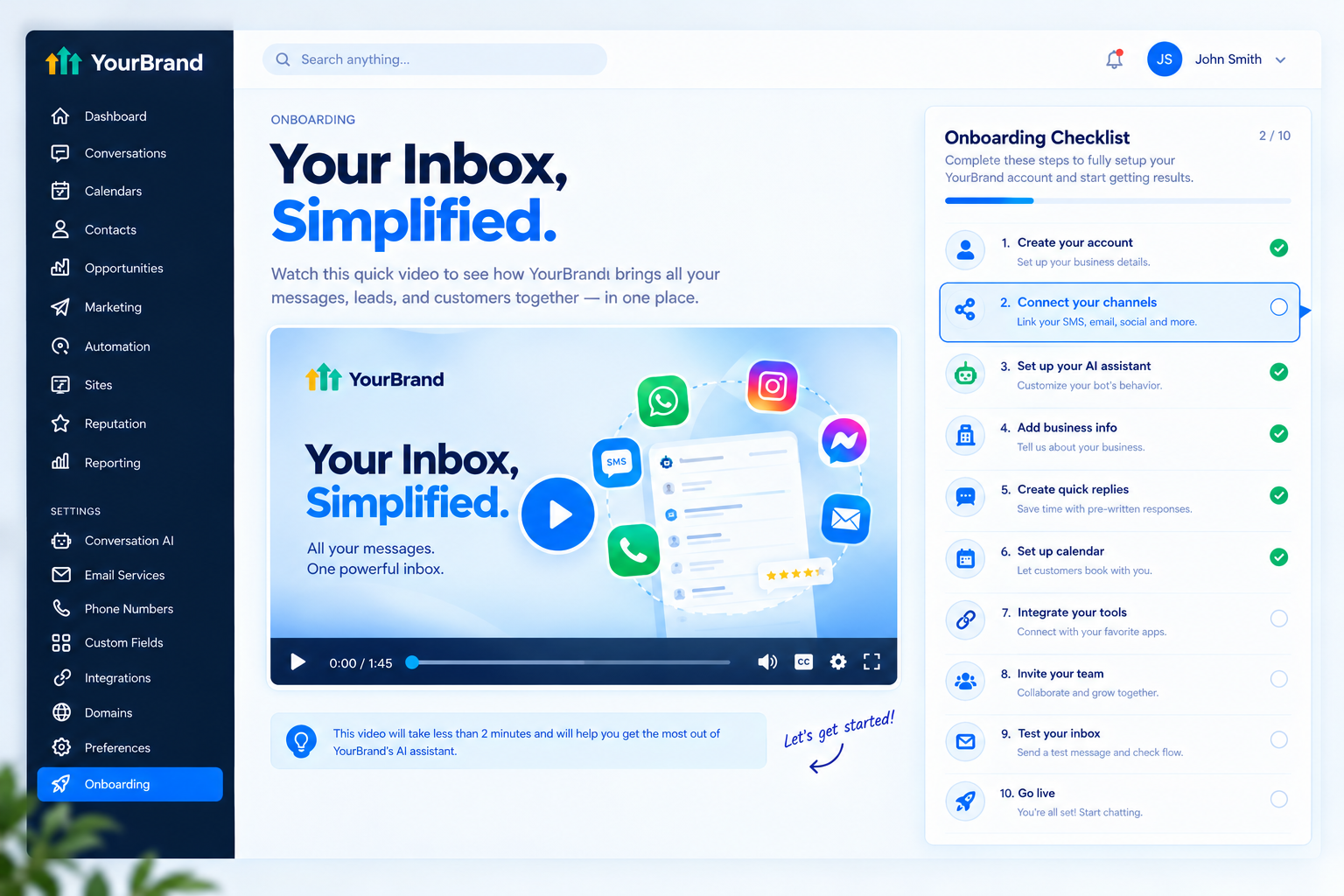 White-label feature video explaining the GoHighLevel unified inbox to clients