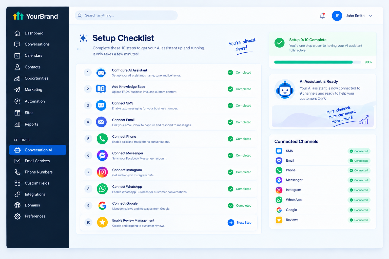Steps to set up the GoHighLevel unified inbox for a business
