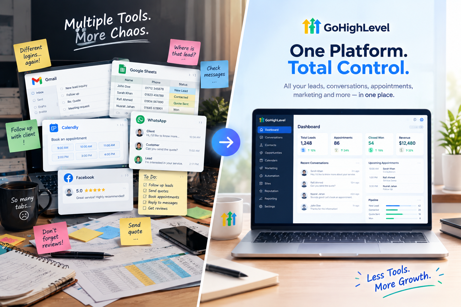 GoHighLevel CRM features replacing multiple business tools
