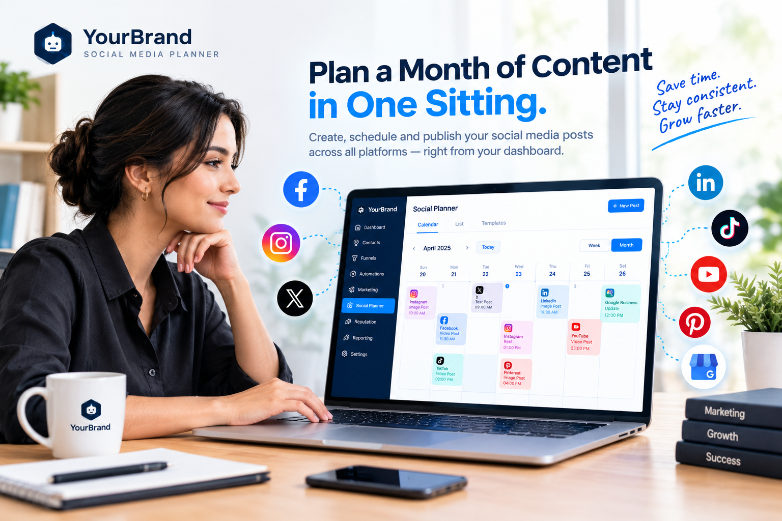 GoHighLevel social media planner content calendar for scheduling posts