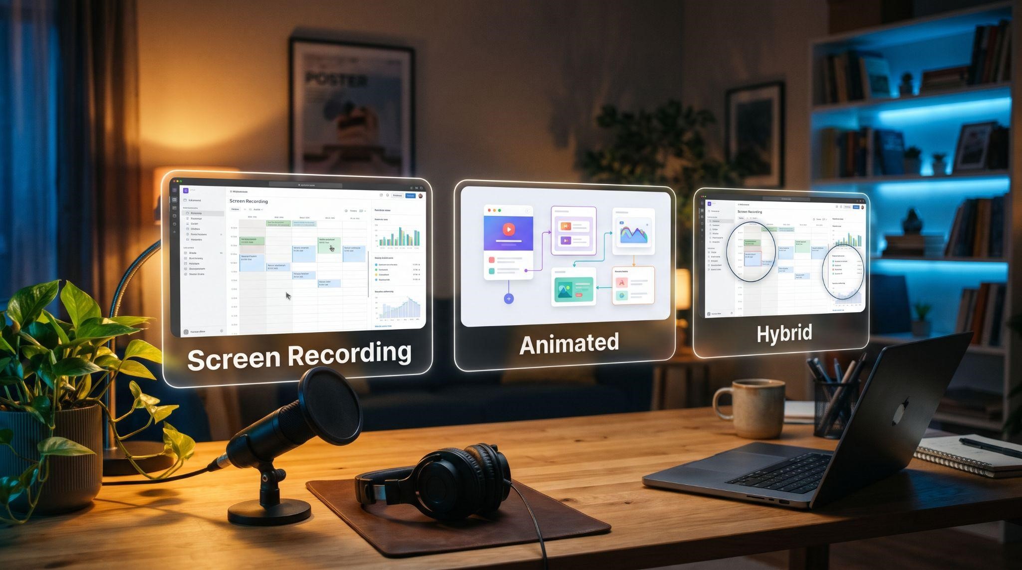 Three GHL demo video formats: screen recording, animated, and hybrid