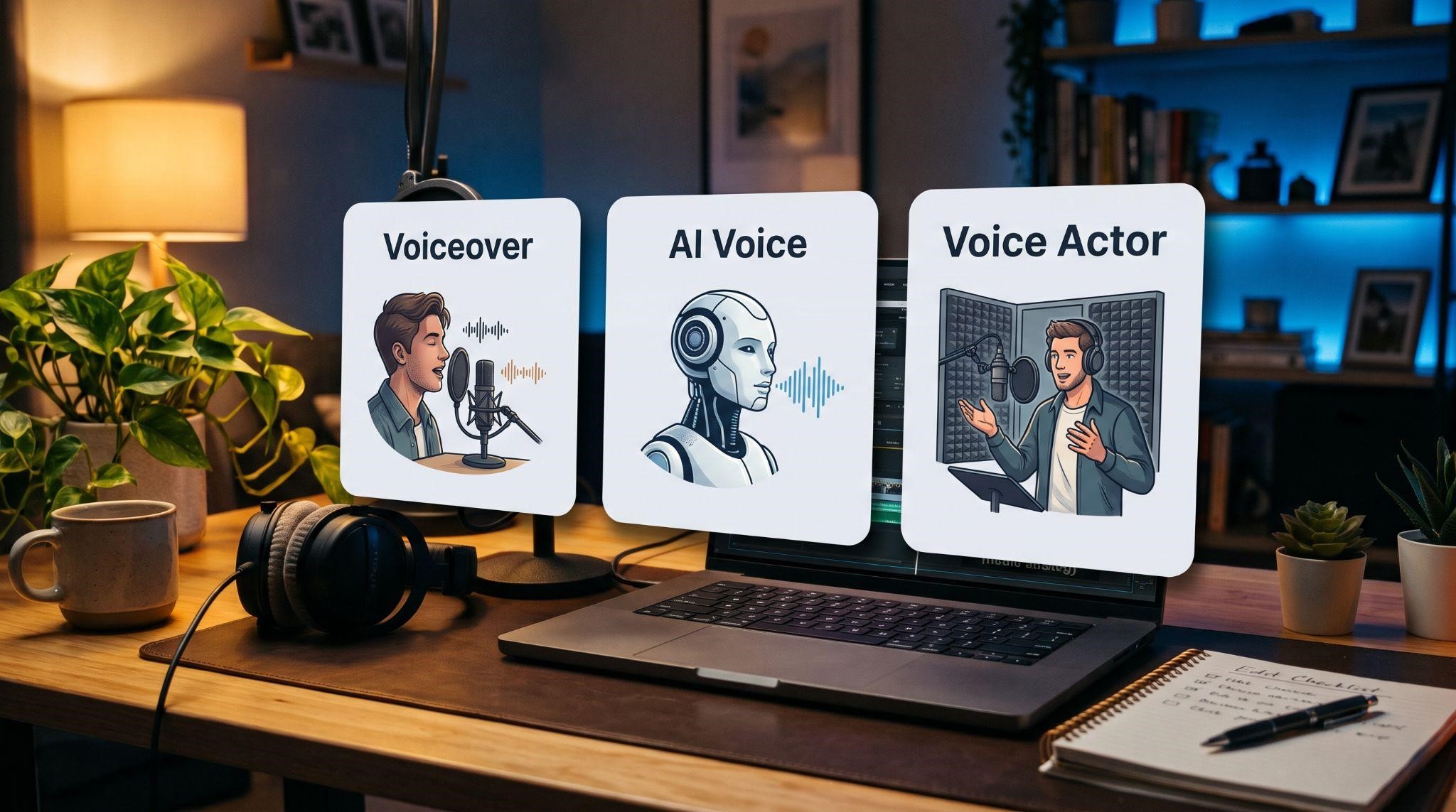 Voiceover options for a GHL demo video: self-recorded, AI, or professional