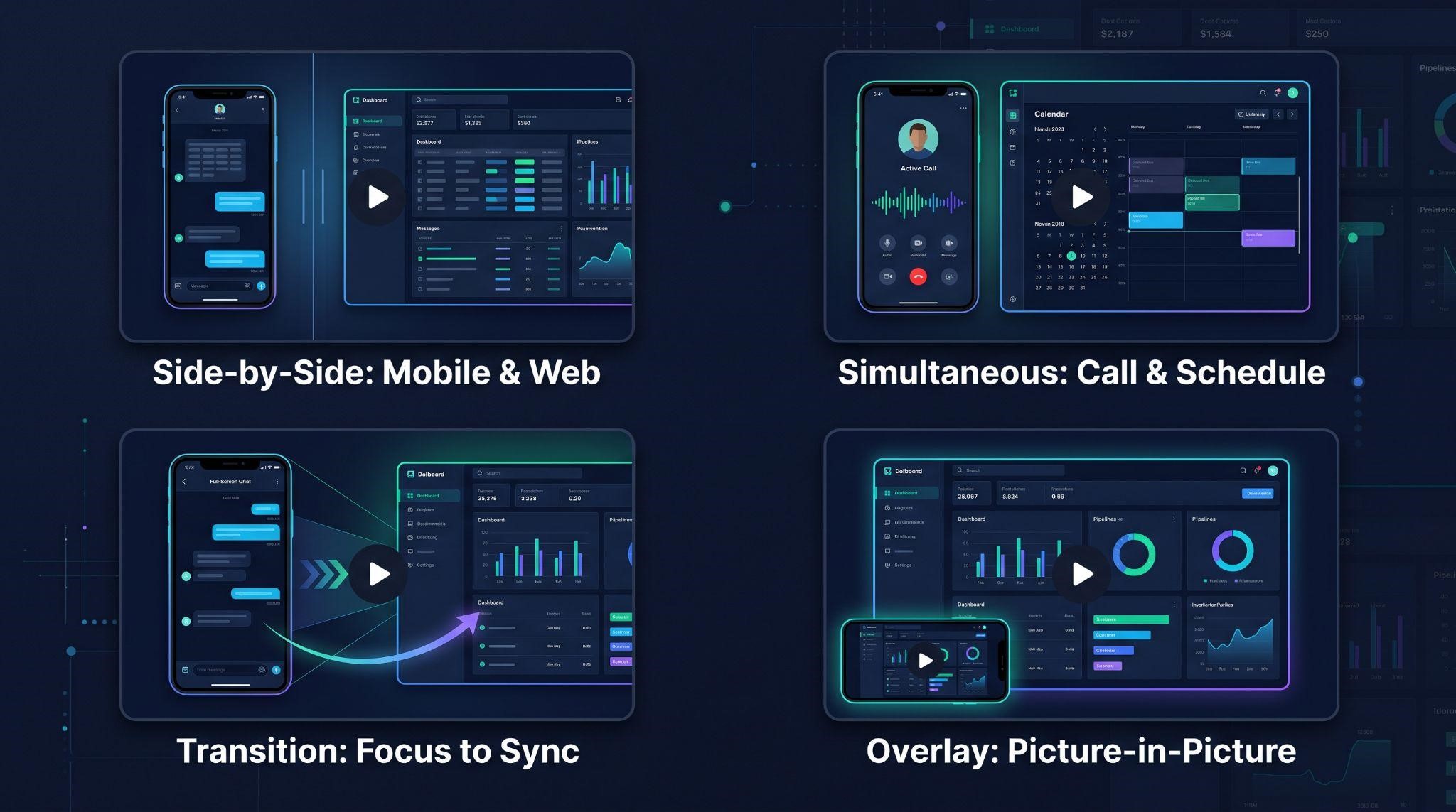 Split-screen layouts for an AI product demo video