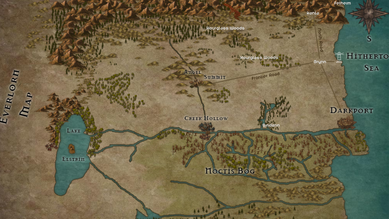 Map of Everlorn showing the haunted northern realm