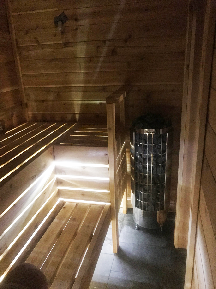 Wooden interior of a steam room Wooden interior of a steam room