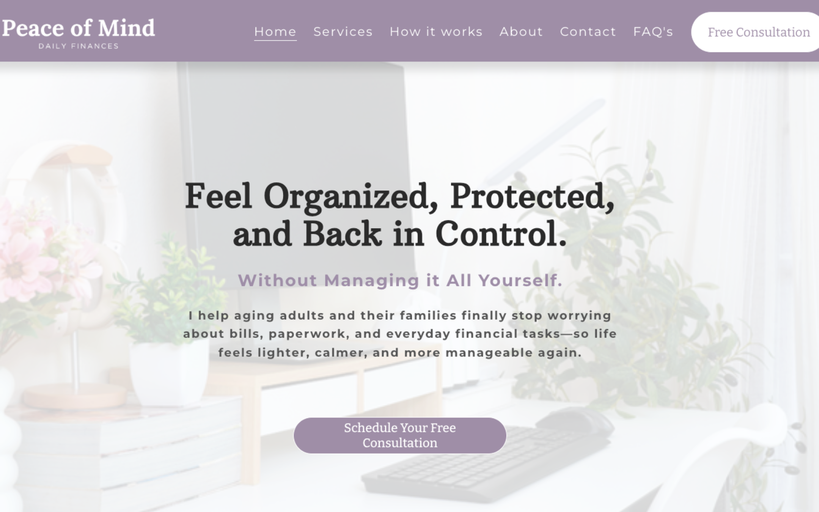 Screenshot of Peace of Mind Daily Finances website