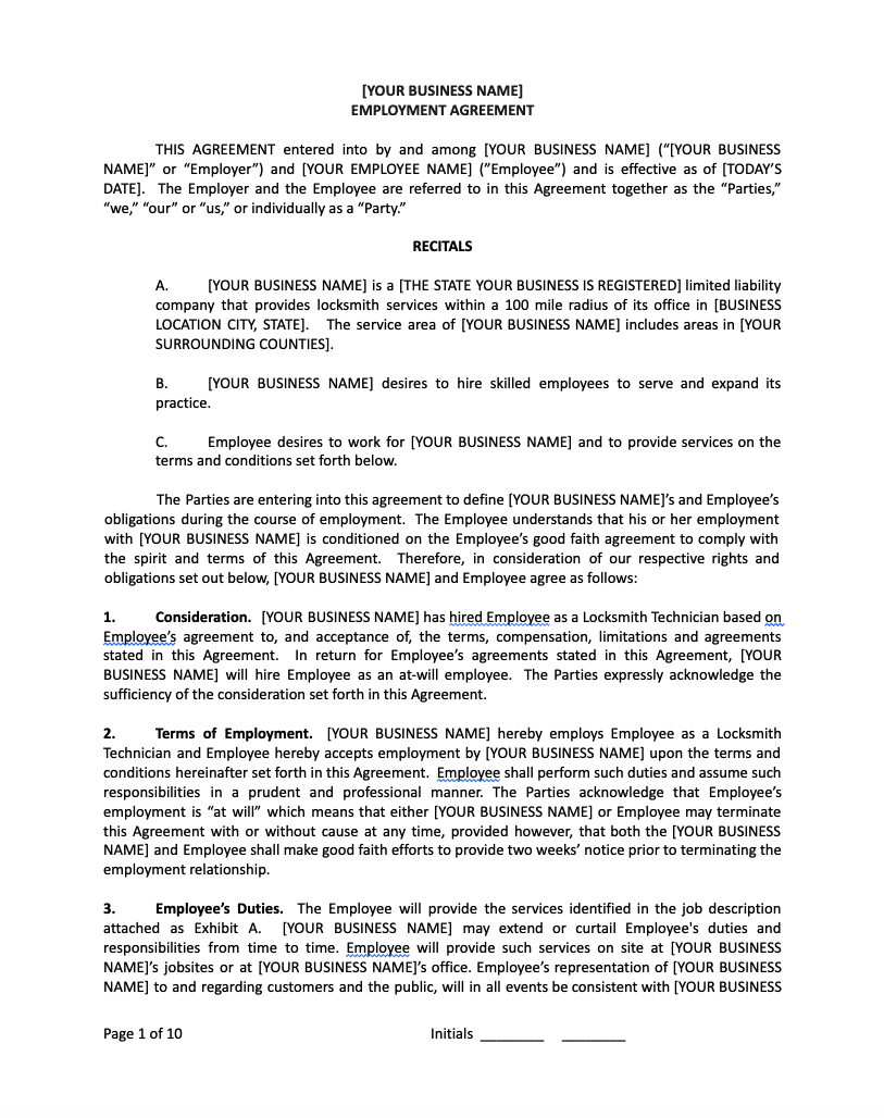 Example Employment Contract 1