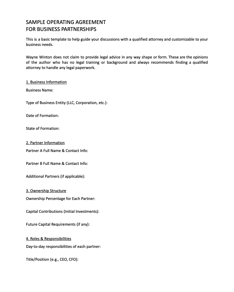 Sample Business Partnerships Agreement 1