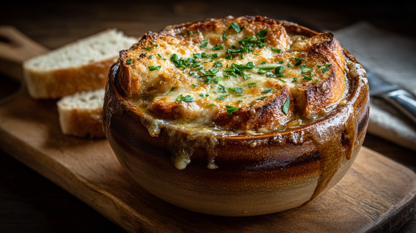 French onion soup with sourdough Gruyere crouton