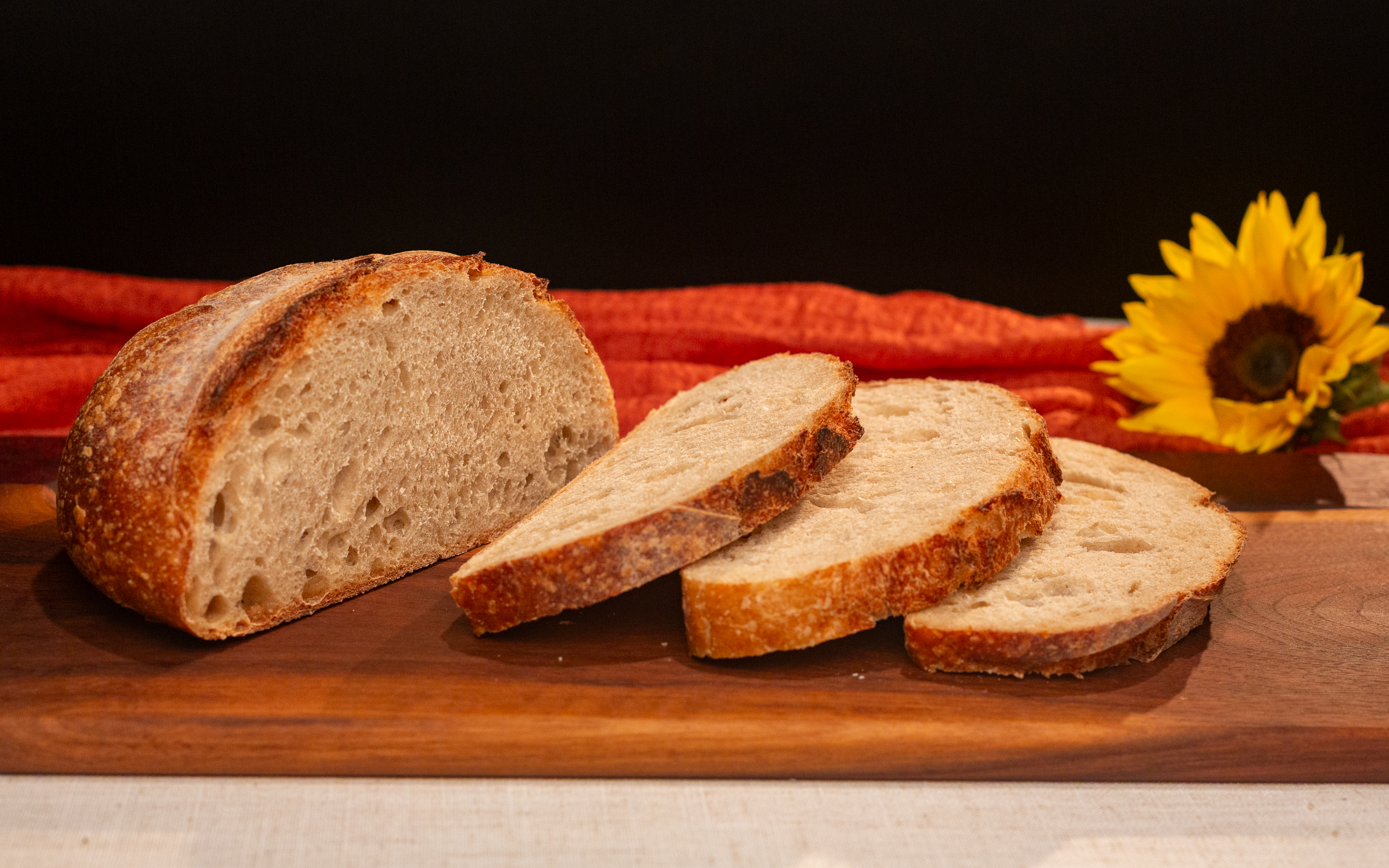 Sliced Crow Bench Farm sourdough loaf