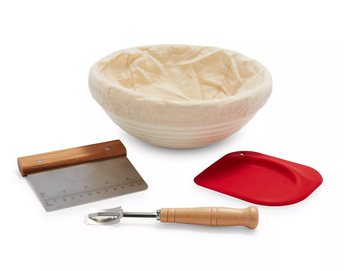 The Crow Bench Baker's Kit — banneton, lame, scraper, and starter
