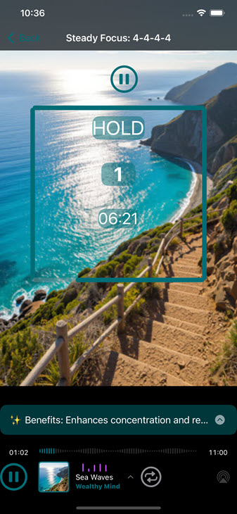 Box Breathing patter in Wealthy Breath App