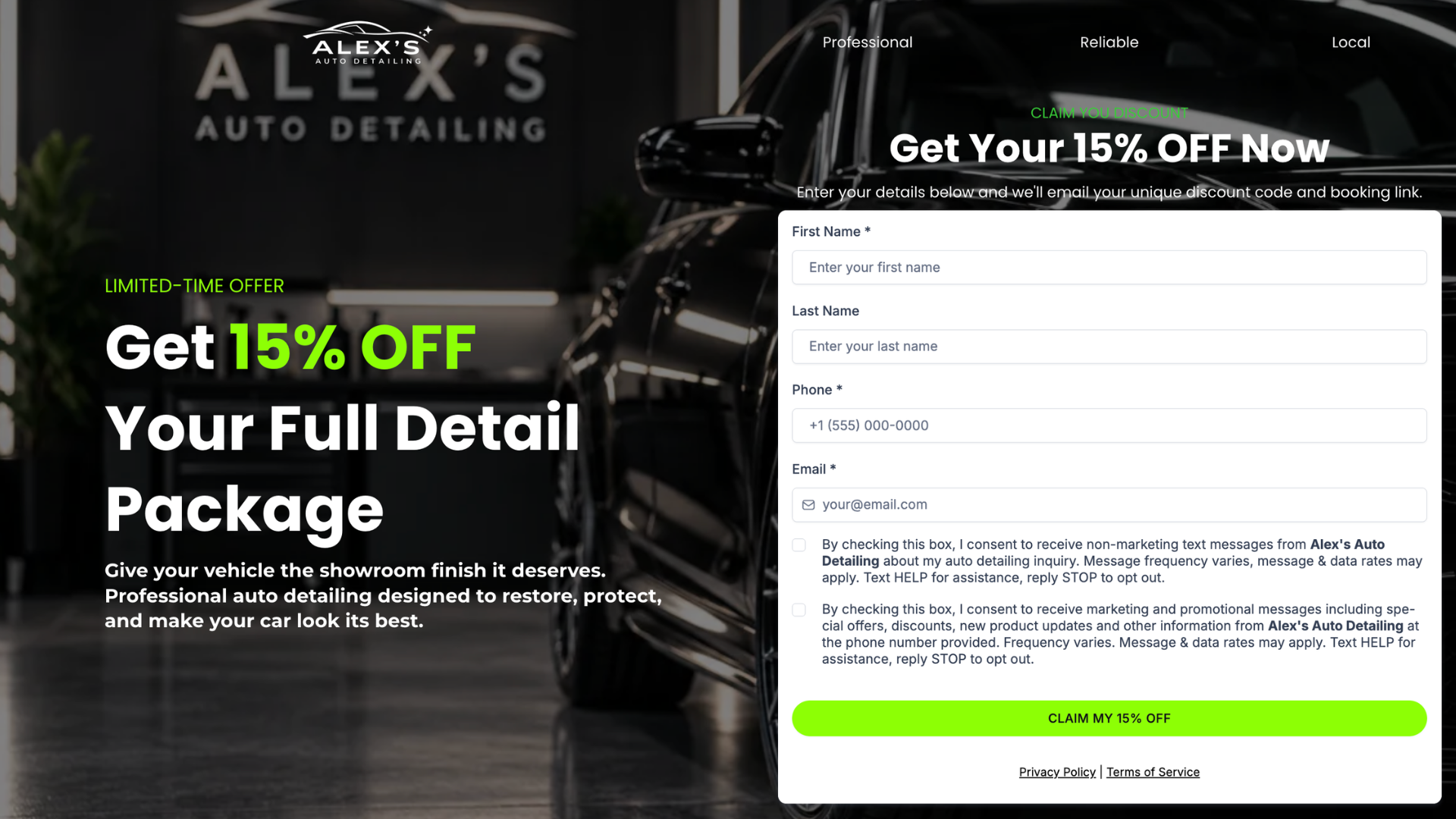15% Off Auto Detailing Lead Generation Funnel