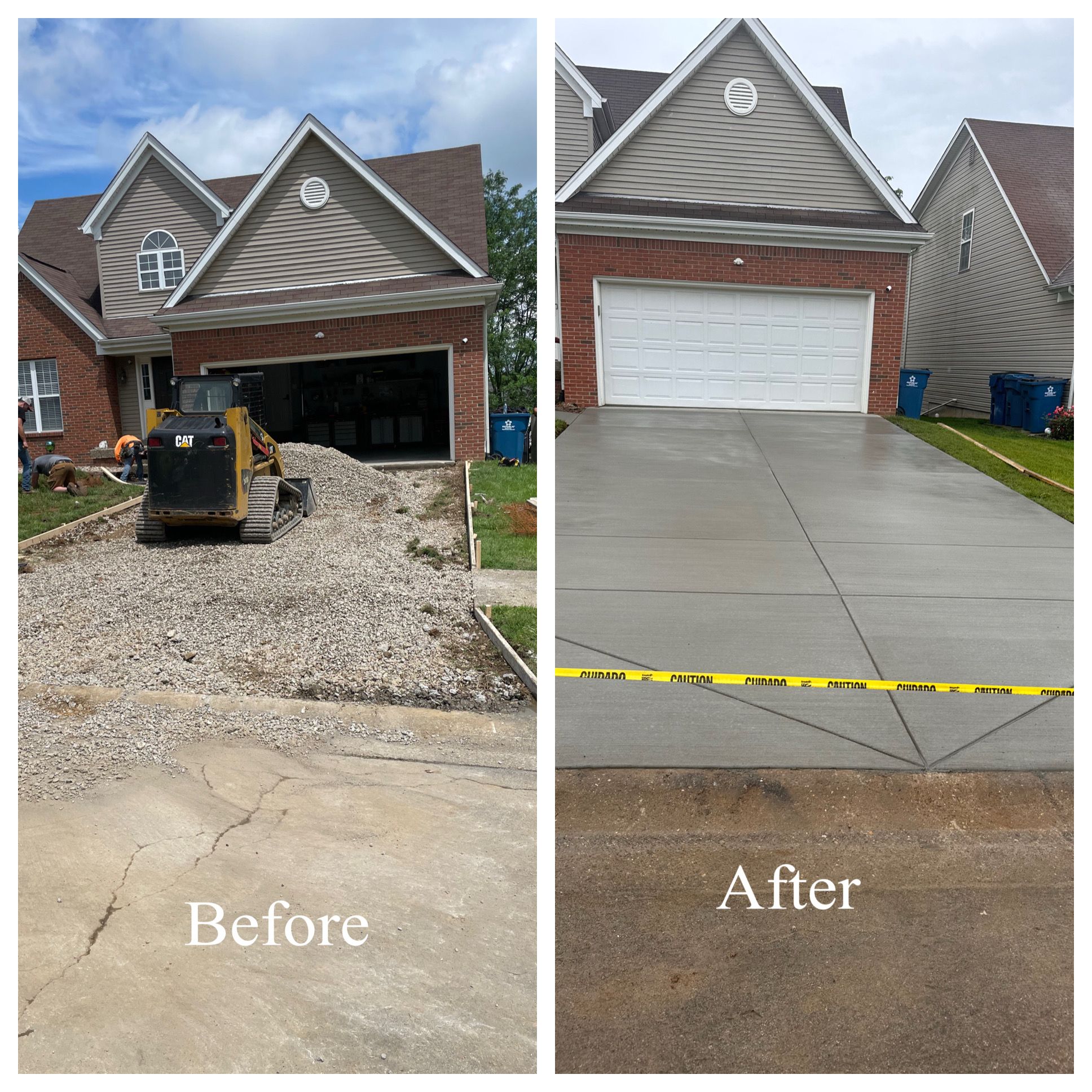 Concrete driveway and flatwork before and after in La Grange
