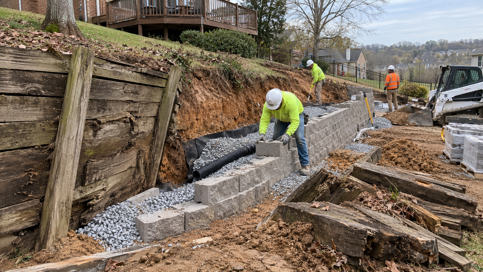 Retaining wall installation in Louisville KY