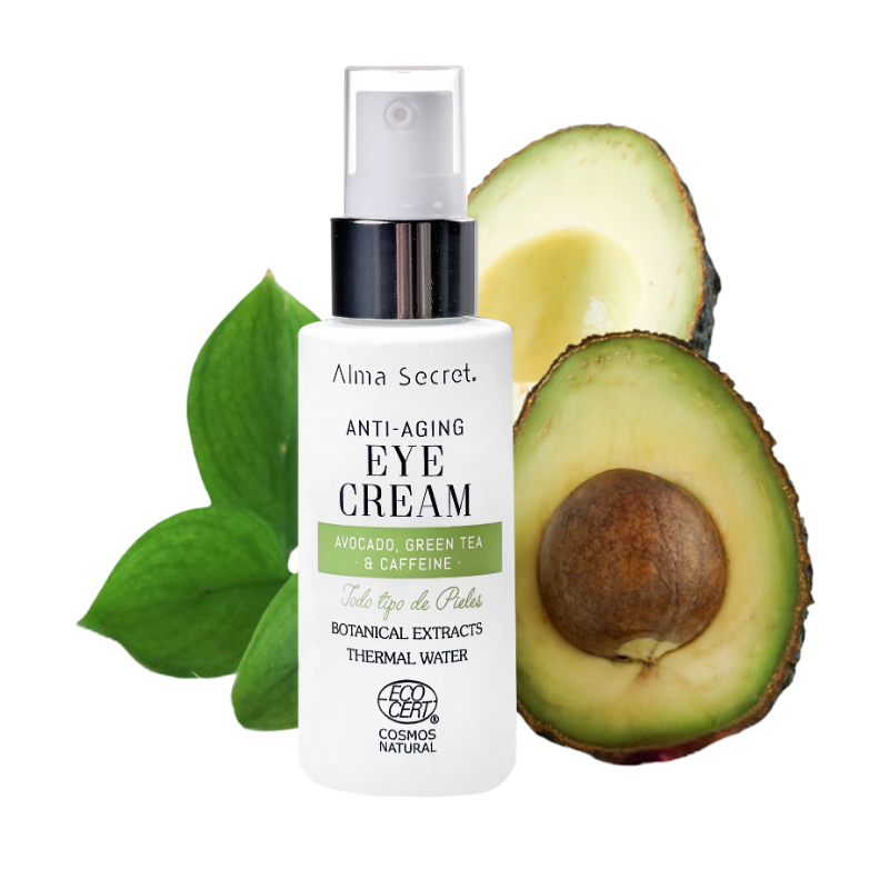Tarro de contorno de ojos Aguacate, Té Verde y Cafeína 30 ml de Alma Secret.