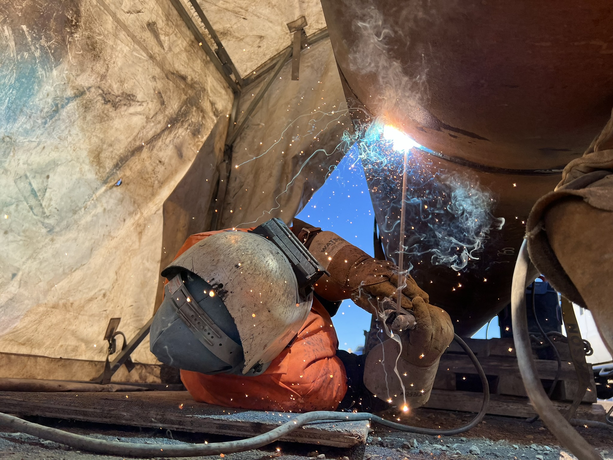 North Twin Industries field weld repair on a trailer chassis