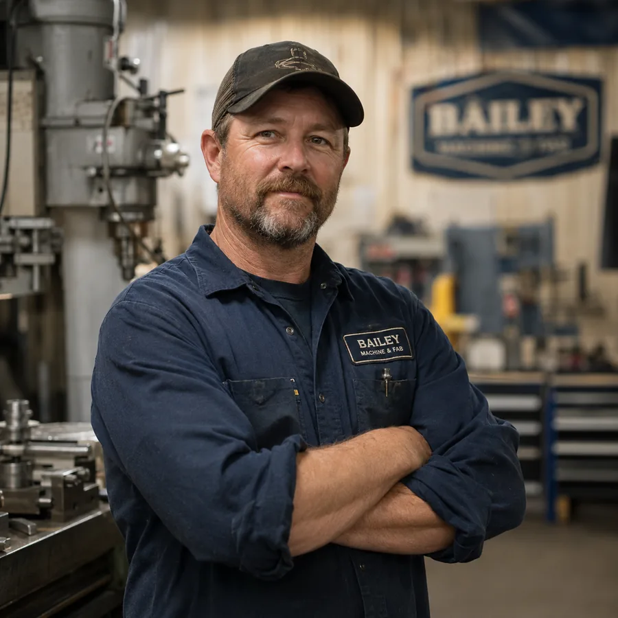 Small-business owner-operator standing in his machine shop