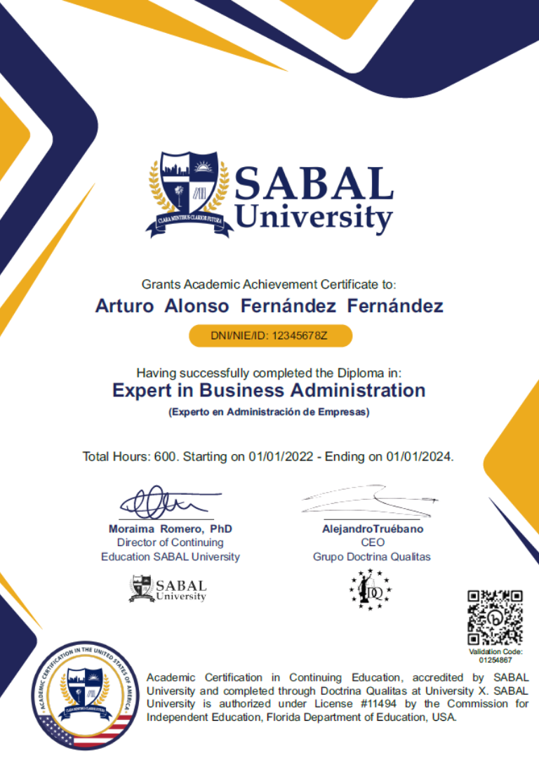 Diploma Sabal University · Estados Unidos