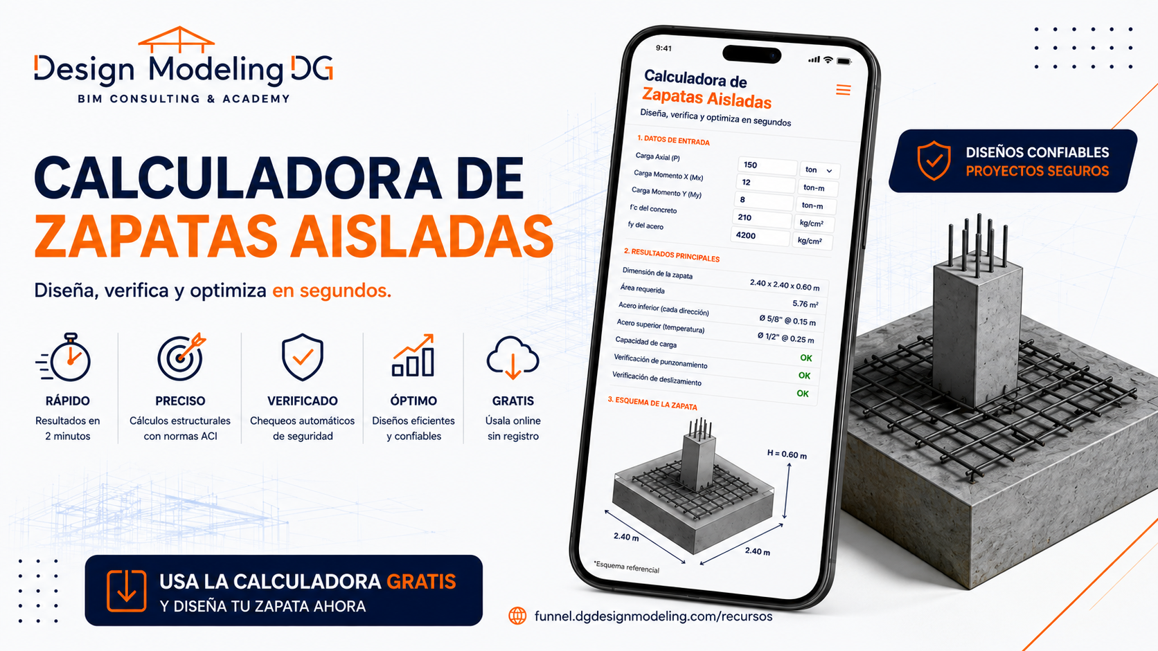 Calculadora de Zapatas Aisladas de Design Modeling DG