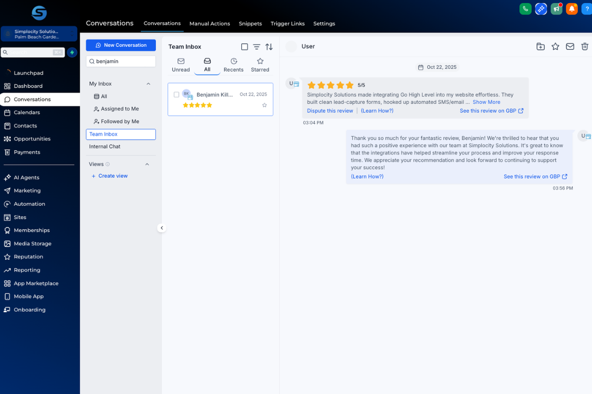 Simplocity Customer Messaging Hub Platform Interface