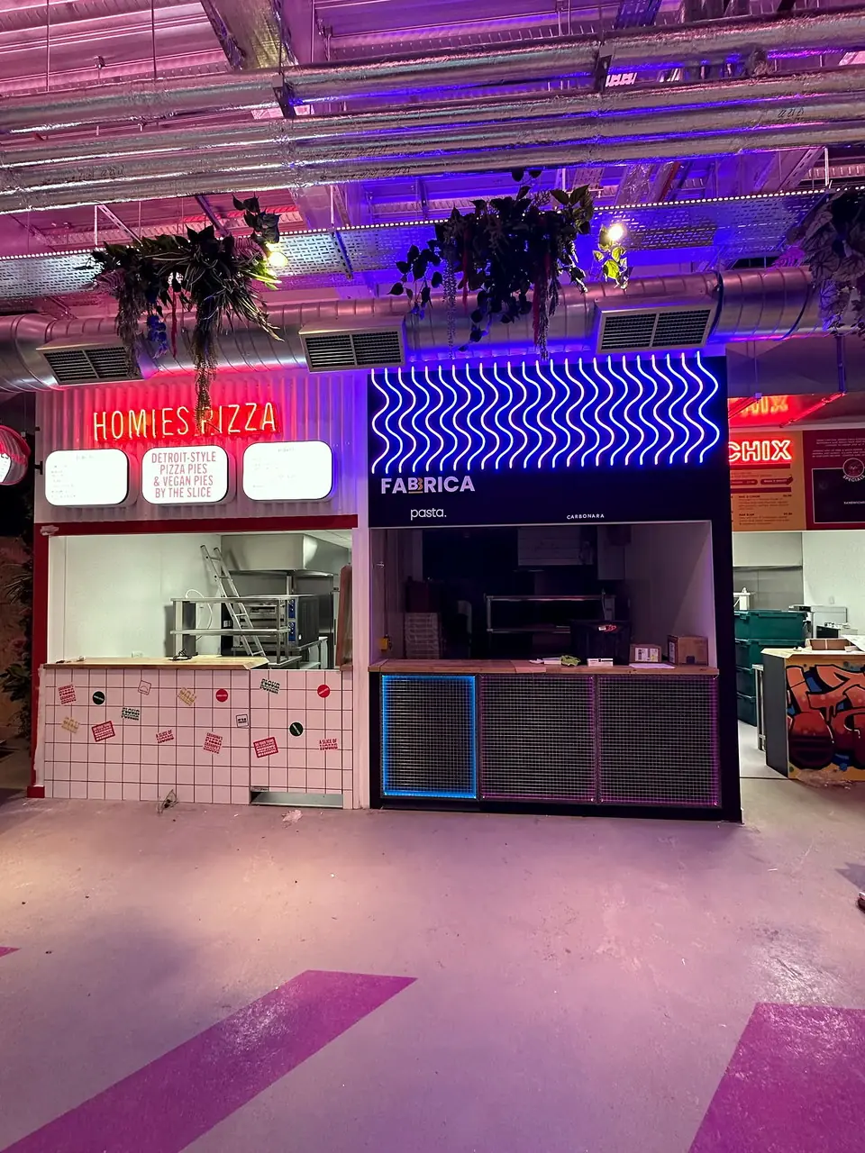 Independent kitchen units, including Homies Pizza, built at Edinburgh Street Food.