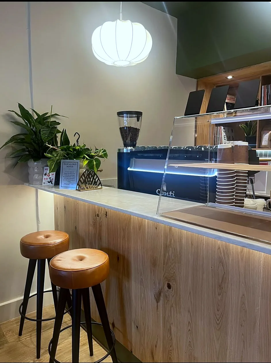 The espresso bar and back counter at Lounge 33, Edinburgh.